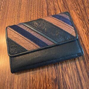 Michael Stevens Leather Wallet Vintage Credit Card coin Zip & Snap Striped